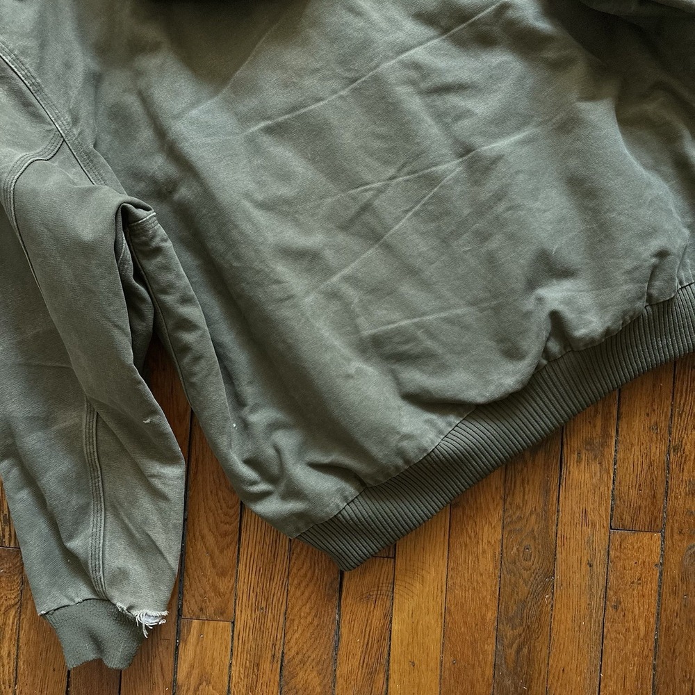 Vtg Y2K Carhartt J130 ARG Duck Canvas Hooded Chore Jacket Lined Men 3XL Green - Picture 15 of 16